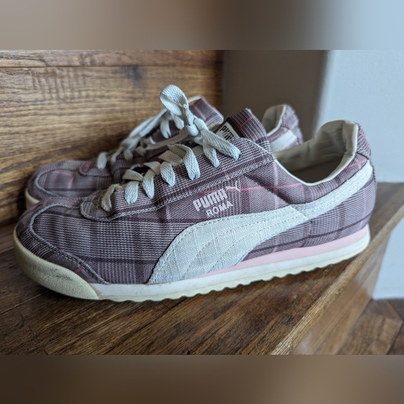 vintage Y2K PUMA Roma Womens Size 10 Pink Burgandy & White Plaid sneaker - Picture 9 of 16